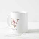 バラのゴールドの花とイニシャルWモノグラム コーヒーマグカップ (正面左)