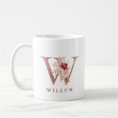 バラのゴールドの花とイニシャルWモノグラム コーヒーマグカップ (左)