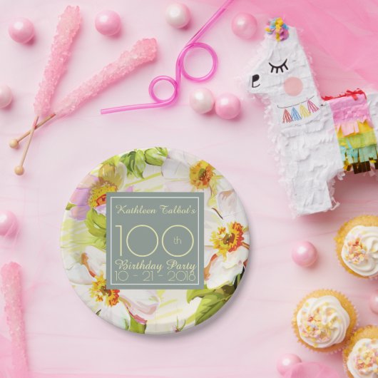 バラのシャクヤクの100th誕生会の紙皿 ペーパープレート (パーティー)
