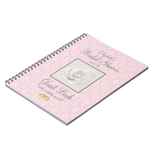 バラのシャワーの来客名簿が付いているダマスク織は色をカスタマイズ ノートブック (左側)