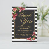 バラのストライプおよび金ゴールドのサンキューカード サンキューカード (スタンド正面)