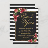 バラのストライプおよび金ゴールドのサンキューカード サンキューカード (正面/裏面)