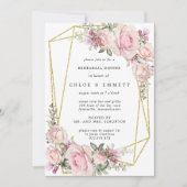 バラのソフトなブッシュピンクの花束 リハーサルディナー 招待状 (正面)