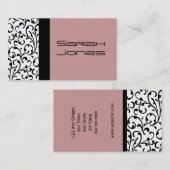 バラのダマスク織のBusinesエレガントな白黒カード 名刺 (正面/裏面)