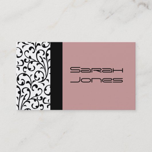 バラのダマスク織のBusinesエレガントな白黒カード 名刺 (正面)