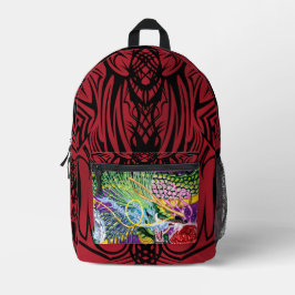 バラのドラゴンとレッドトライバル プリントバックパック