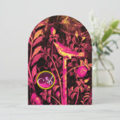 バラのナイチンゲール モノグラム ピンク ブラック イエロー 招待状 (スタンド正面)