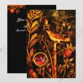 バラのナイチンゲール モノグラム 赤 黒 黄 招待状 (正面/裏面)