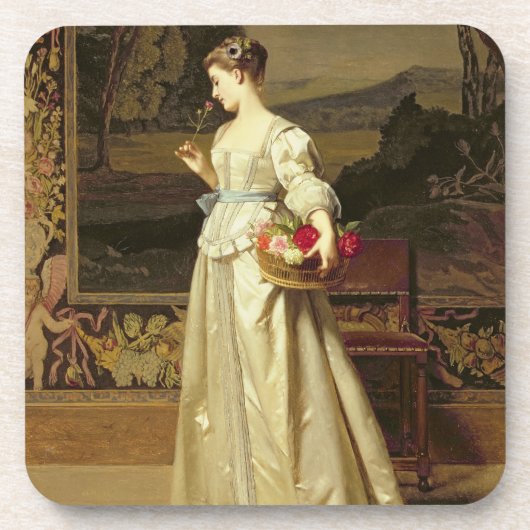 バラのバスケット(パネルの油) コースター (正面)