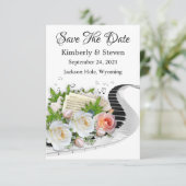 バラのピアノミュージックシートが日付カードを保存 サンキューカード (スタンド正面)