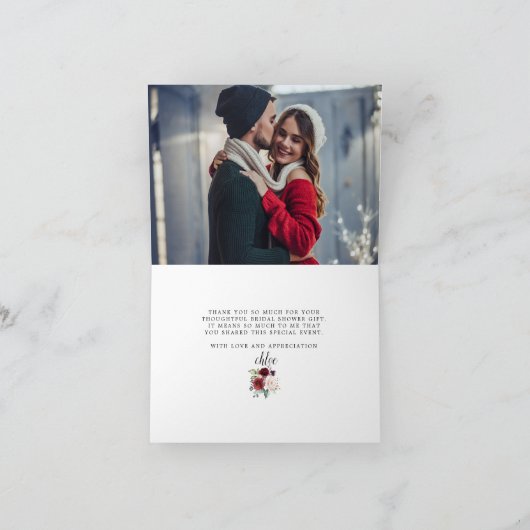 バラのピンクと赤と紫の花のブライダルシャワーの写真, 花のデザインが美しい サンキューカード (内部)