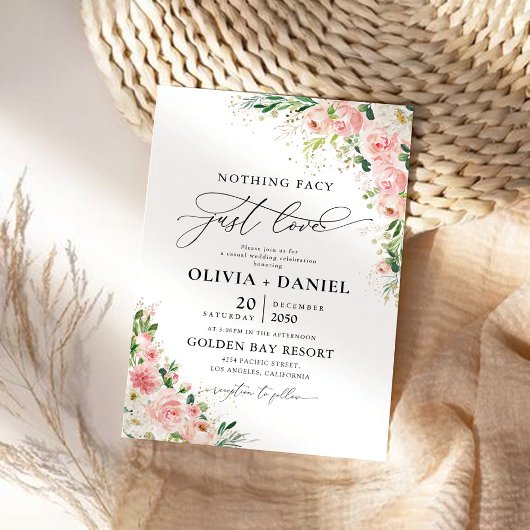 バラのピンクのウェディングセレモニー招待状 招待状