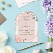 バラのピンクの優雅な結婚式の招待状 アクリル招待状 (インサイチュ (ウェディング))