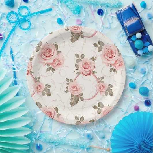 バラのピンクの紙皿を赤らせる ペーパープレート (パーティー)