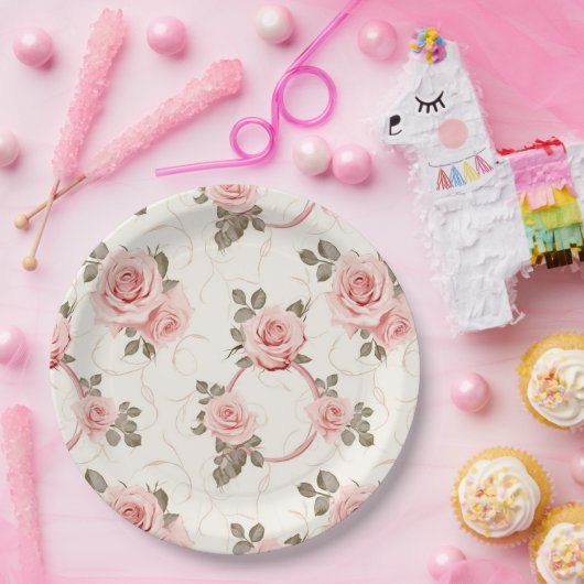 バラのピンクの紙皿を赤らせる ペーパープレート (パーティー)