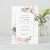 バラのピンクの花の彩彩の顔合わせの夕食 招待状 (スタンド正面)