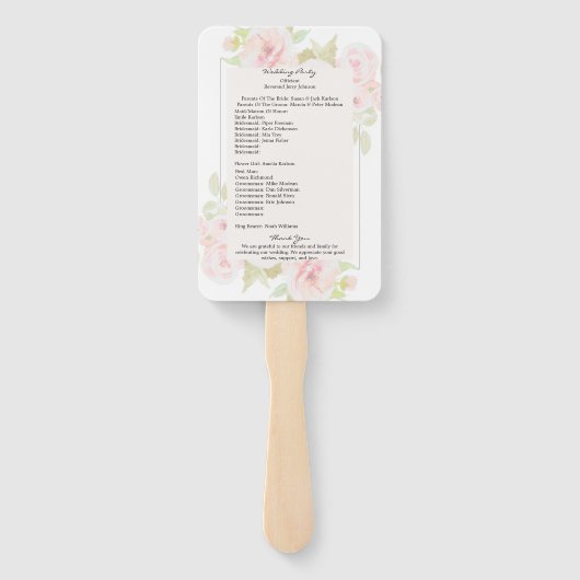 バラのピンクの花の水彩プログラム ウェディング ハンドファン (裏面)