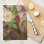 バラのピースが蝶と森の床で キッチンタオル (四つ折り)
