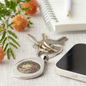 バラのピースが蝶と森の床で キーホルダー (側面)