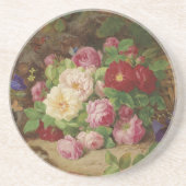 バラのピースが蝶と森の床で コースター (正面)