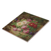 バラのピースが蝶と森の床で タイル (側面)