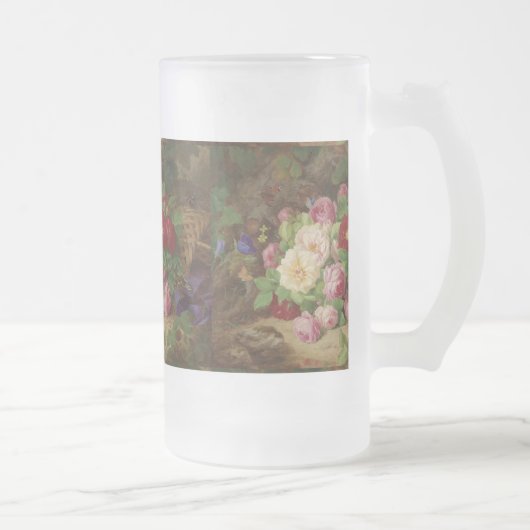 バラのピースが蝶と森の床で フロストグラスビールジョッキ (右)