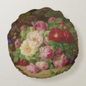 バラのピースが蝶と森の床で ラウンドクッション (裏面)