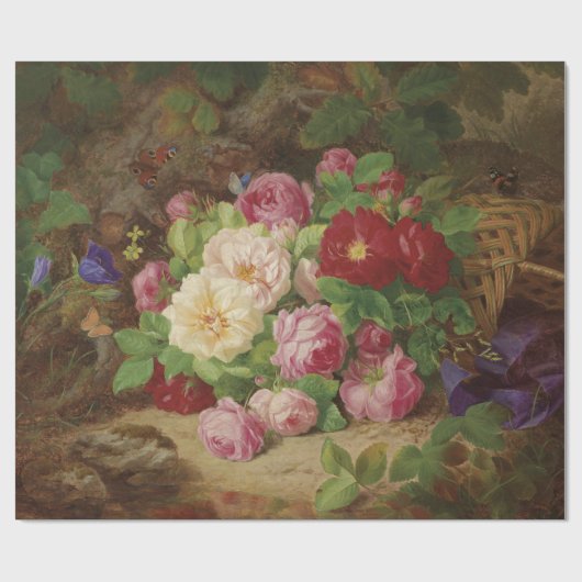 バラのピースが蝶と森の床で ラッピングペーパー (フラット)