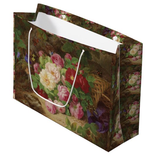 バラのピースが蝶と森の床で ラージペーパーバッグ (正面アングル)