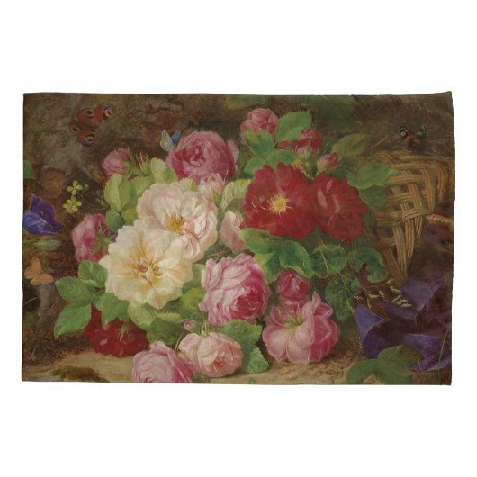 バラのピースが蝶と森の床で 枕カバー (裏面-左)