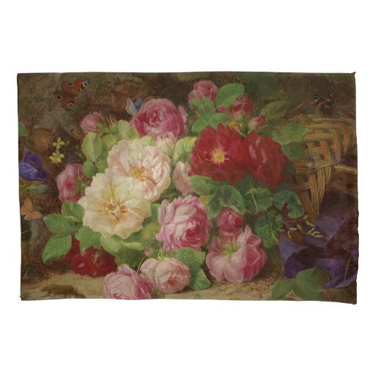 バラのピースが蝶と森の床で 枕カバー (正面左)