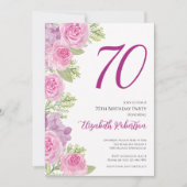 バラのフラワーテンプレート 70歳の誕生日 招待状 (正面)