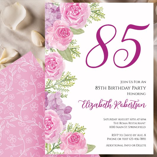 バラのフラワーテンプレート 85歳の誕生日 招待状