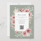 バラのフラワーQRコード セージグリーンの結婚式 招待状 (裏面)
