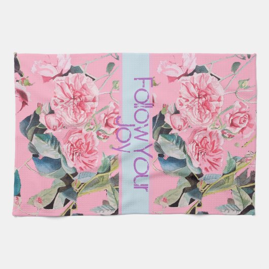 バラのフラールパターン水後を追色あなたの喜び キッチンタオル (横)
