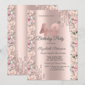 バラのフレームが滴るローズゴールド40歳の誕生日 招待状 (正面/裏面)