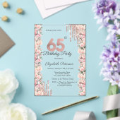 バラのフレームが滴るローズゴールド65歳の誕生日 アクリル招待状 (インサイチュ (ウェディング))