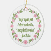 バラのブッククラブのジェーンピンクのAustenの引用文 セラミックオーナメント (左)