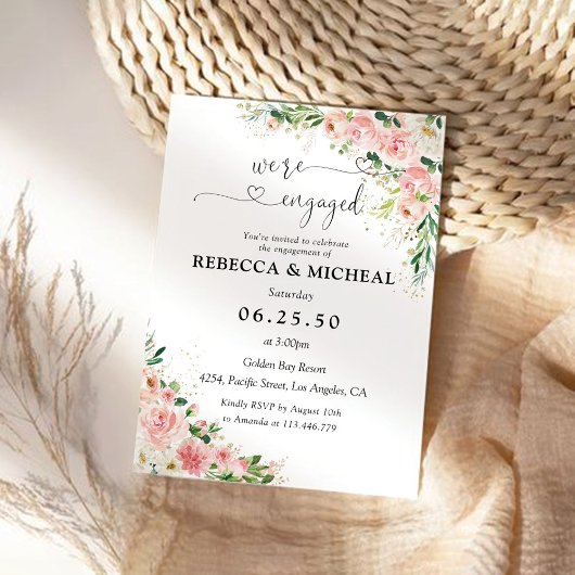 バラのブッシュピンクのエンゲージメントパーティー招待状 招待状