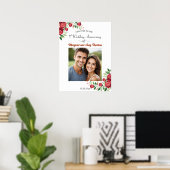 バラのブッシュ+1st結婚記念日フォトウェルカム ポスター (ホームオフィス)