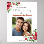 バラのブッシュ+1st結婚記念日フォトウェルカム ポスター (正面)