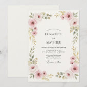 バラのブレス ゴールドの芍薬の結婚式 招待状 (正面/裏面)