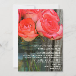 バラのメイソンジャール納屋の木の結婚式の招待 招待状