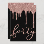 バラのモダン金ゴールドが40歳の誕生日に流れる 招待状 (正面/裏面)