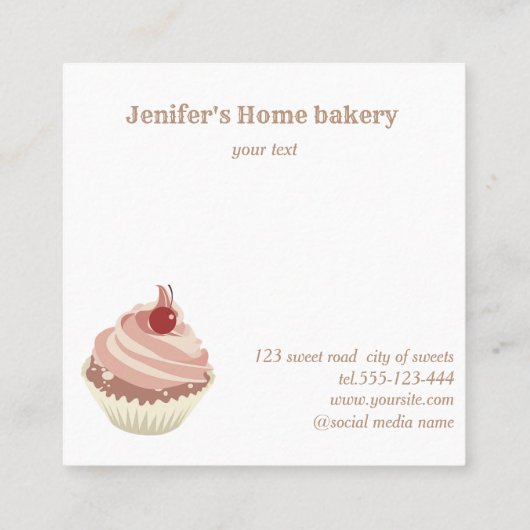 バラのモダン金ゴールドきらびやかなカップケーキ自家製ベーカリー スクエア名刺 (裏面)