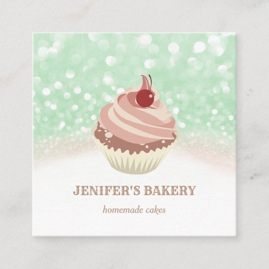 バラのモダン金ゴールドきらびやかなカップケーキ自家製ベーカリー スクエア名刺 (正面)