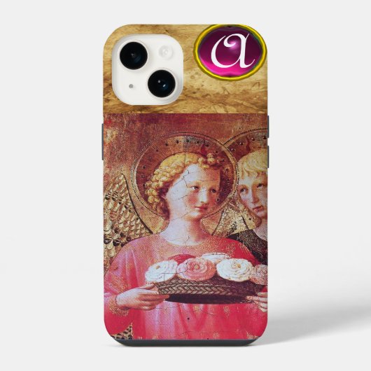 バラのモノグラムを持つ天使 iPhoneケース (裏面)