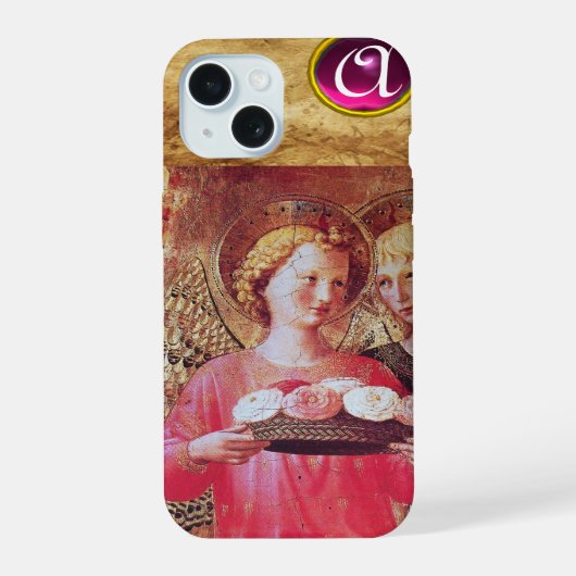 バラのモノグラムを持つ天使 iPhone 15ケース (裏面)