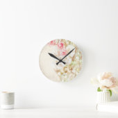 バラのリボンおよびレース ラウンド壁時計 (ホーム)
