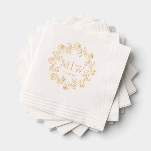 バラのリース二イニシャル結婚モノグラム株式会社 箔ナプキン (インサイチュ (積み重ね))